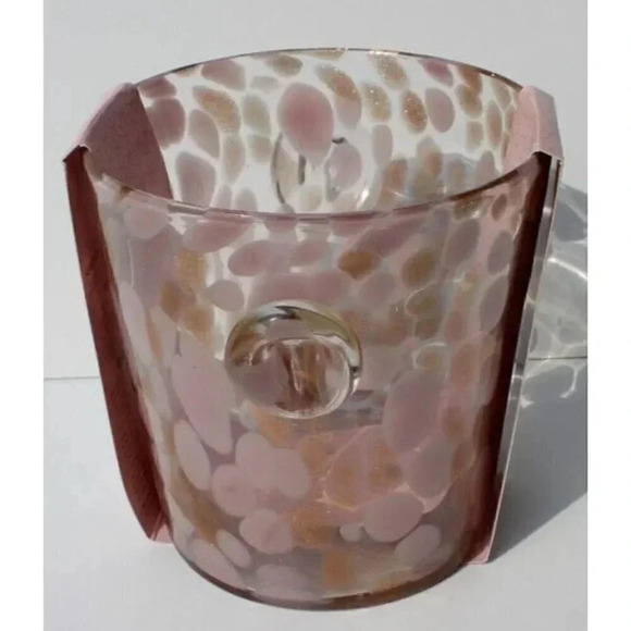 New The Bar Shop Pink Gold Spottted Glass Ice Bucket w/Side Handles Barware - Picture 2 of 3